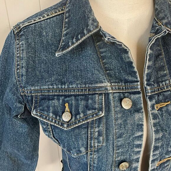 Esprit Womens Size Small Denim Jean Jacket Blue Pockets Long Sleeve Wide Seams - Picture 3 of 16